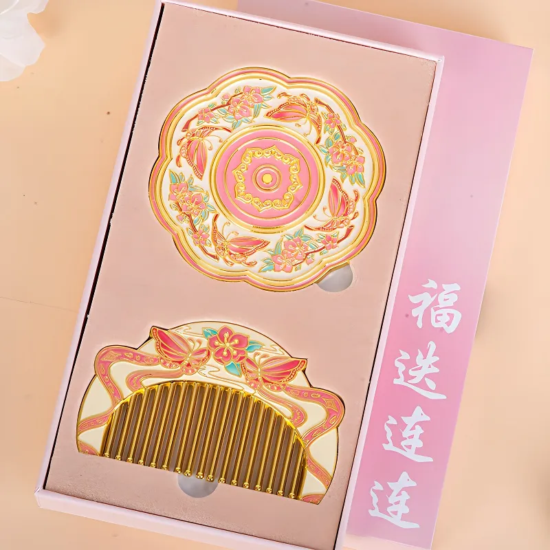 Future Maple Chinese Style National Cultural Creativity Fu Duo Pocket Mirror Comb Make up Tools Convenient-3