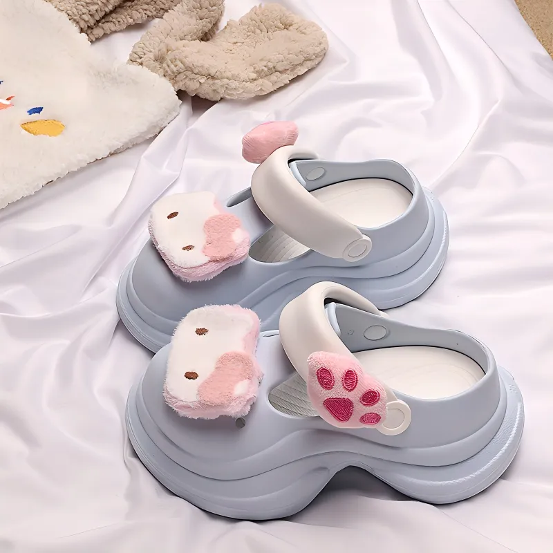 TLIT Cute Summer Slip Resistant Platform Clogs Cat Head Indoor Mary Jane Platform Slippers With Soft And Springy Feel-3