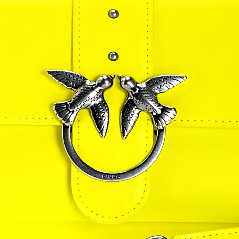 PINKO Cow Leather Shoulder Bag Women's Bright Yellow-3