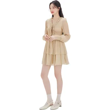 DEAR DEER PUFF Long Sleeved Dress Women's Yellow