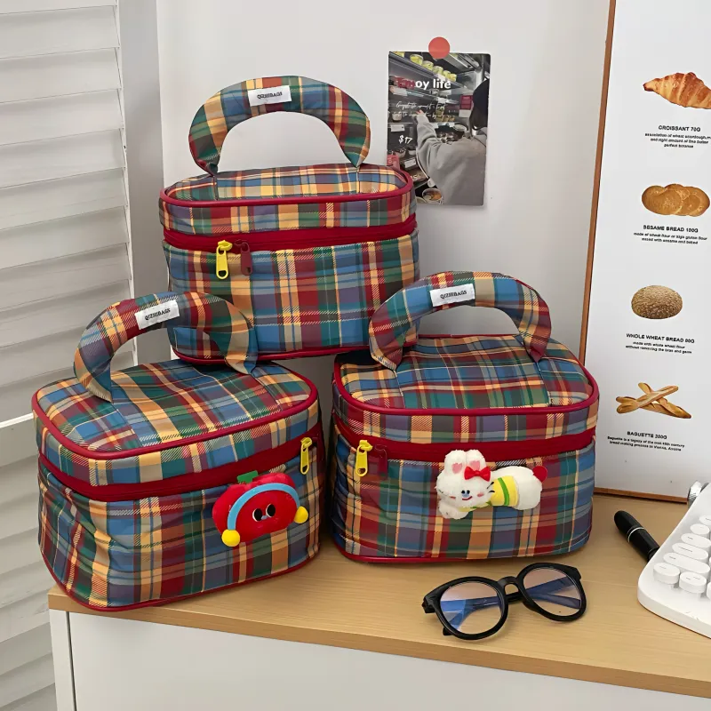 Love Of Wormwood Cute Plaid Makeup Bags Portable-2