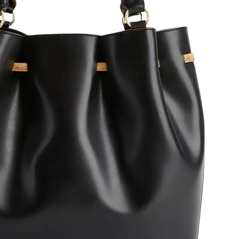 Alviero Martini Leather With Sheepskin Bucket Bag, Crossbody Bag, Handbag Women's Black-2
