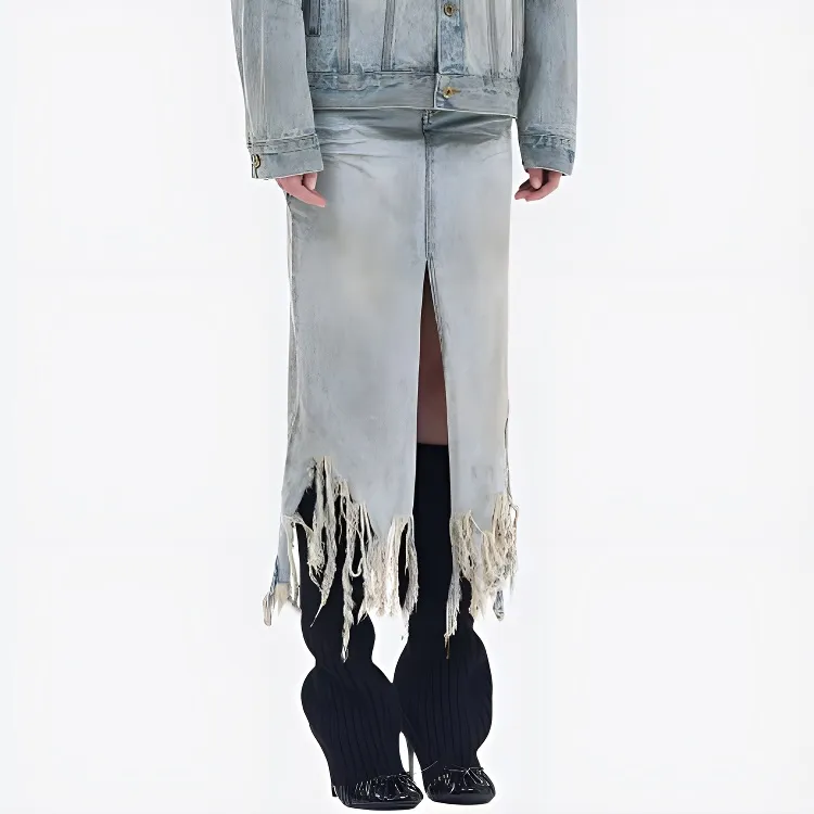 WE11DONE Fringed Denim Skirt-4