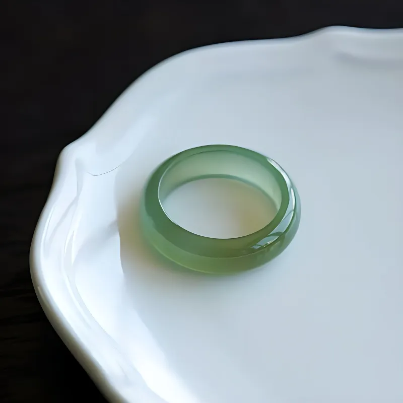 Jing Ruyu Hetian Jade Rings Pale Greenish White Jade Unisex-3
