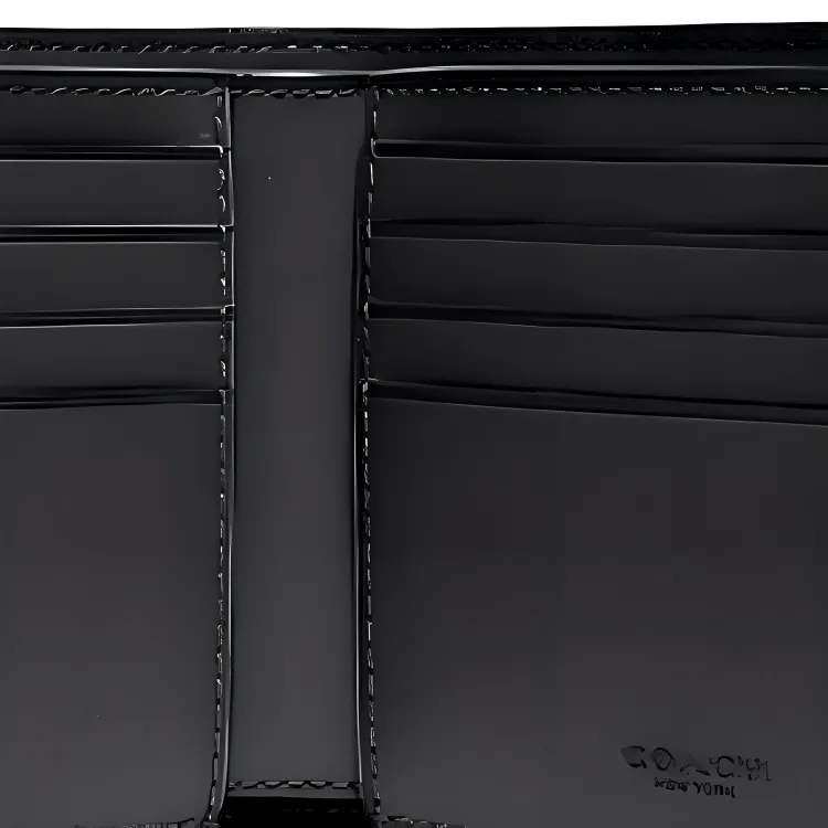 COACH Cow Leather Foldable Card Holder, Wallet Men's Black-2