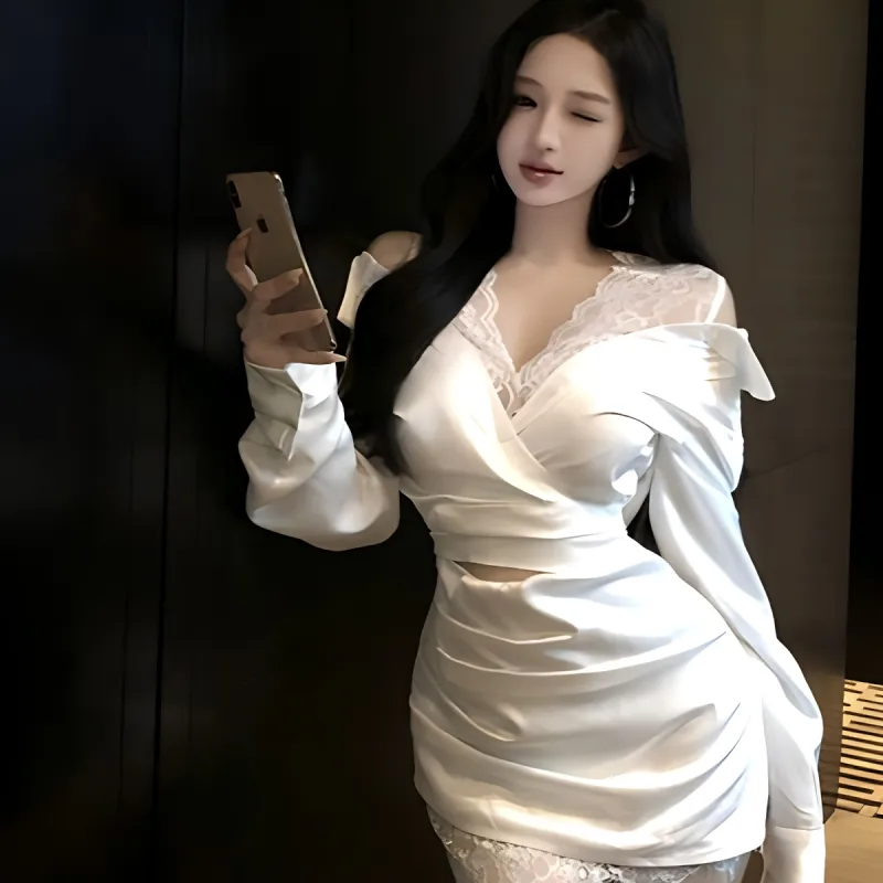 YGPRW Long Sleeved Dress Women's White-2