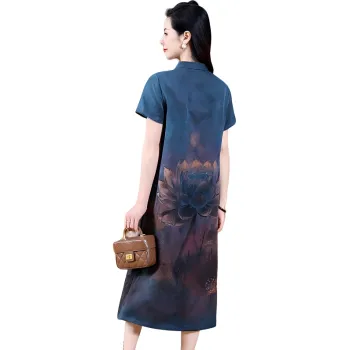 Yi Mengyuan Silk Short Sleeved Dress Women's Blue