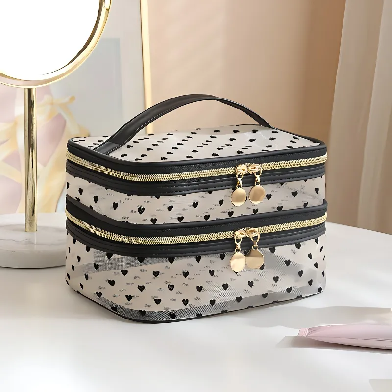 Future Maple Flock Heart Gauze Business Travel Storage Bag Makeup Bags Multifunctional Usage Modern Minimalist Style-3