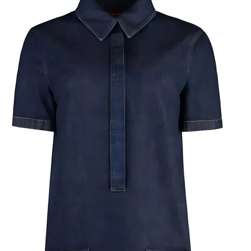 GUCCI Collared Short-Sleeve Denim Dress-2