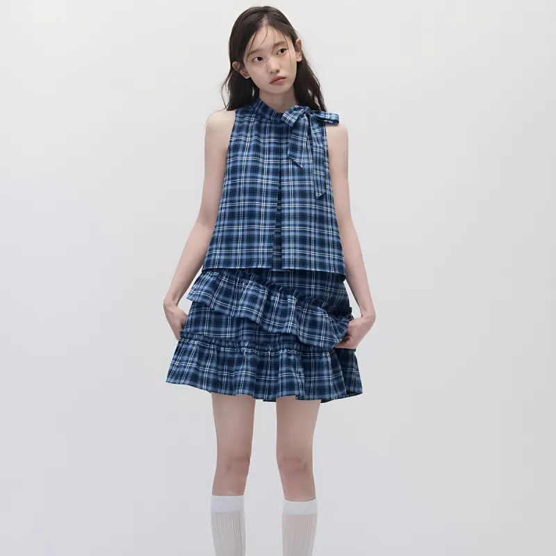 IQC Sleeveless Dress Women's Plaid Blue-3