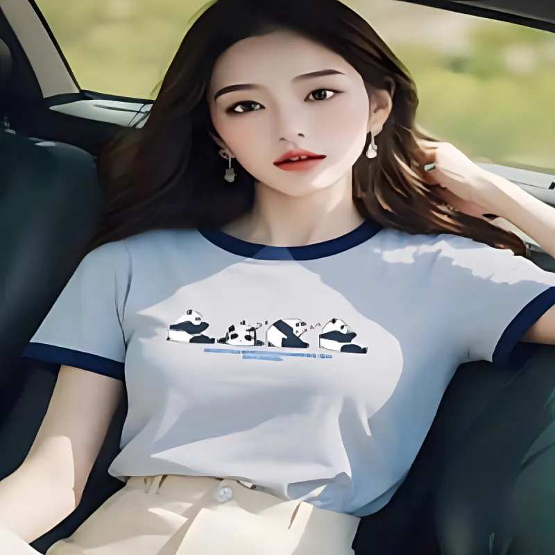 TEME T Shirt Women's White Heather Gray & Navy Blue-2