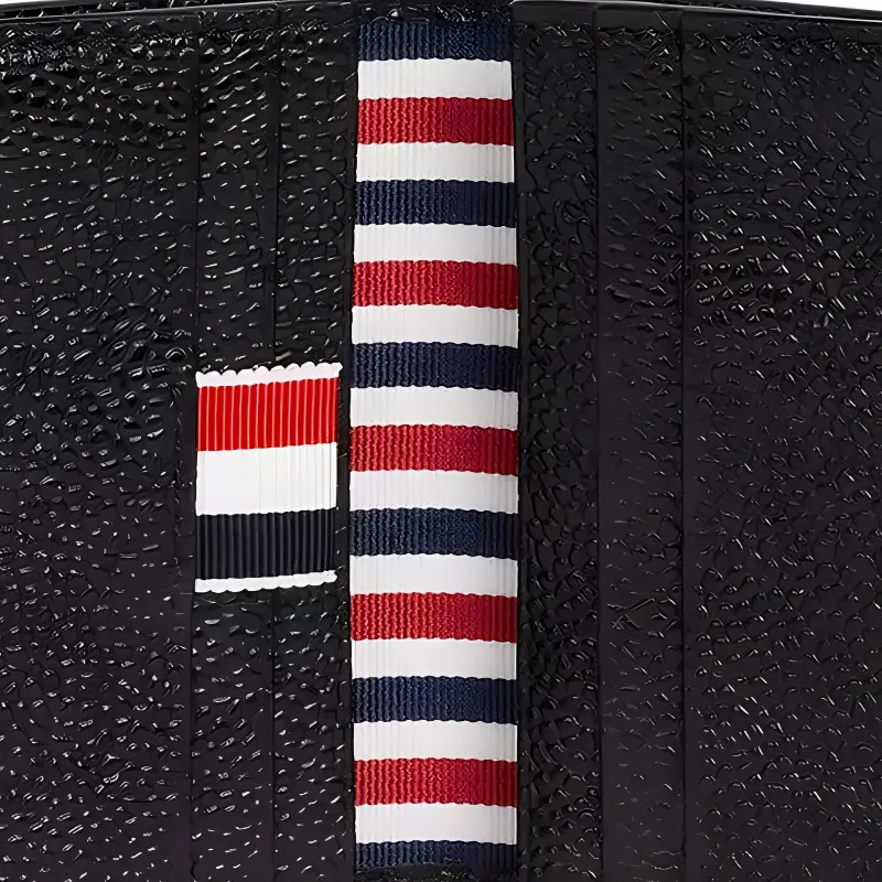 THOM BROWNE· Satin Logo Pebble Texture Cow Leather Card Holder Men's Black-3