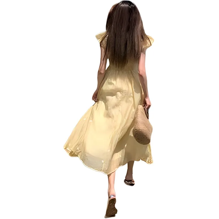 Mu Xiao Xin Short Sleeved Dress Women's Yellow-3
