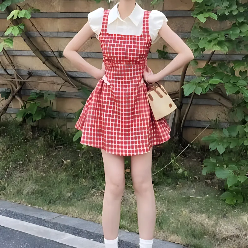 CZMO Short Sleeved Dress Women's Mock Two Piece Dress-3