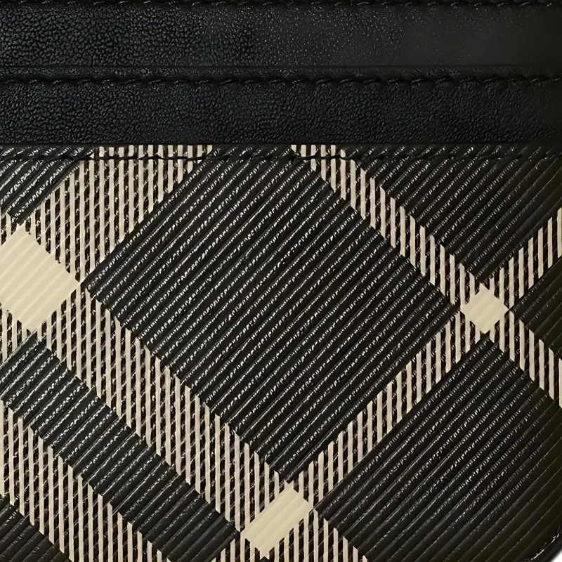 Burberry PU Polyurethane Card Holder Women's Black & Printed Fabric-2