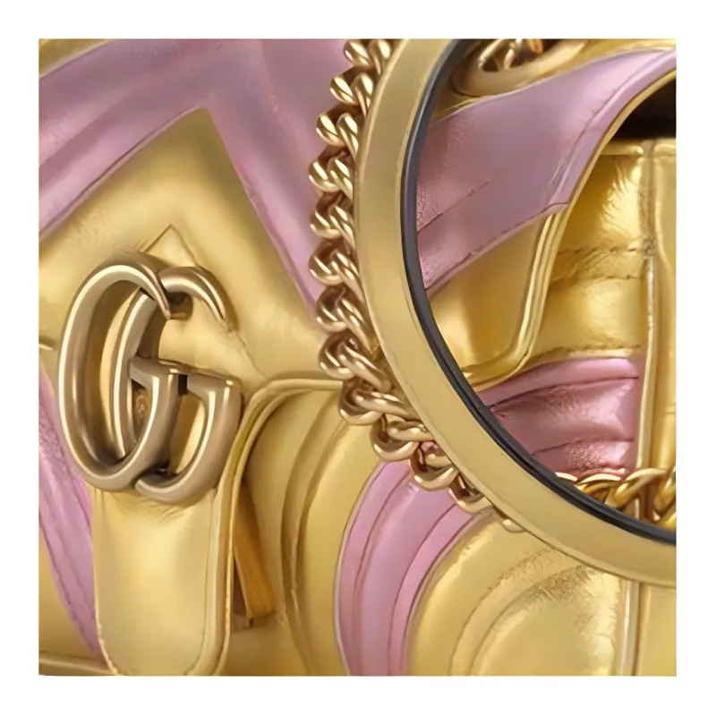 GUCCI GG Marmont Leather Shoulder Bag, Crossbody Bag Regular Women's Gold/Pink-4