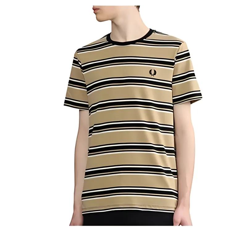 FRED PERRY Logo embroidered Striped Cotton T shirt-4