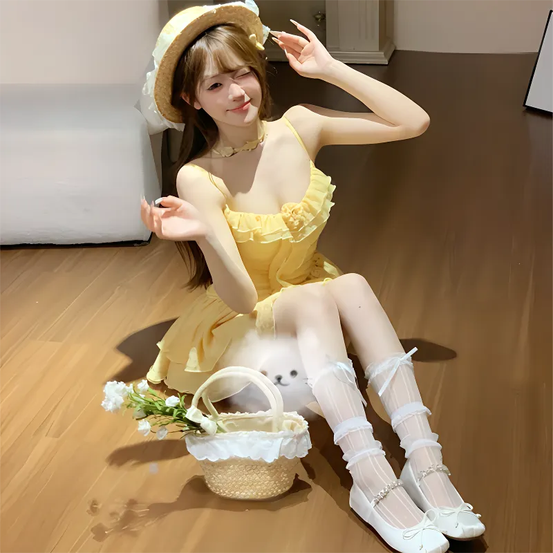 TIBINB Slip Dresses Women's Yellow-3