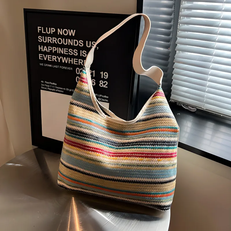Yalu Straw Woven Shoulder Bag Women's White-4