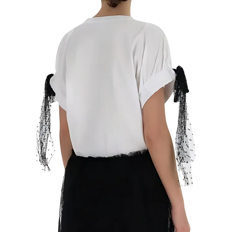 RED VALENTINO Short Sleeved Dress Women's Black White-4