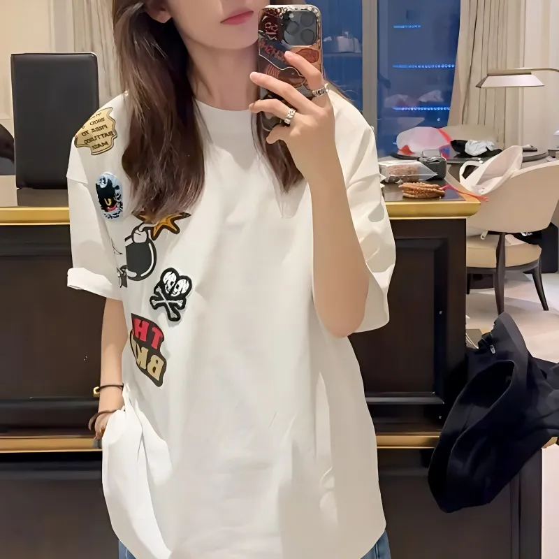 WELTER EXPERIMENT Individual Creative Design Pure Cotton Versatile Cool And Stylish Campus Style T Shirt Unisex-14