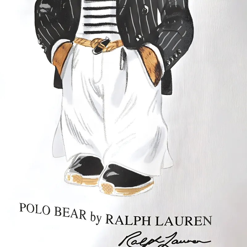 Polo Ralph Lauren Bear Pattern Crew Neck Long Sleeved T Shirt Regular T Shirt Women's White-3
