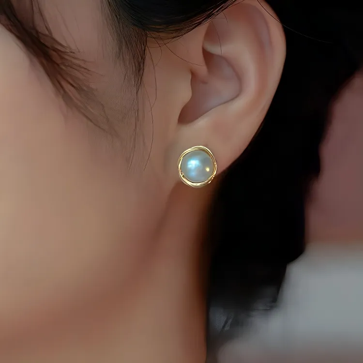 Andaozi Pearl Stud Earrings Women's-4
