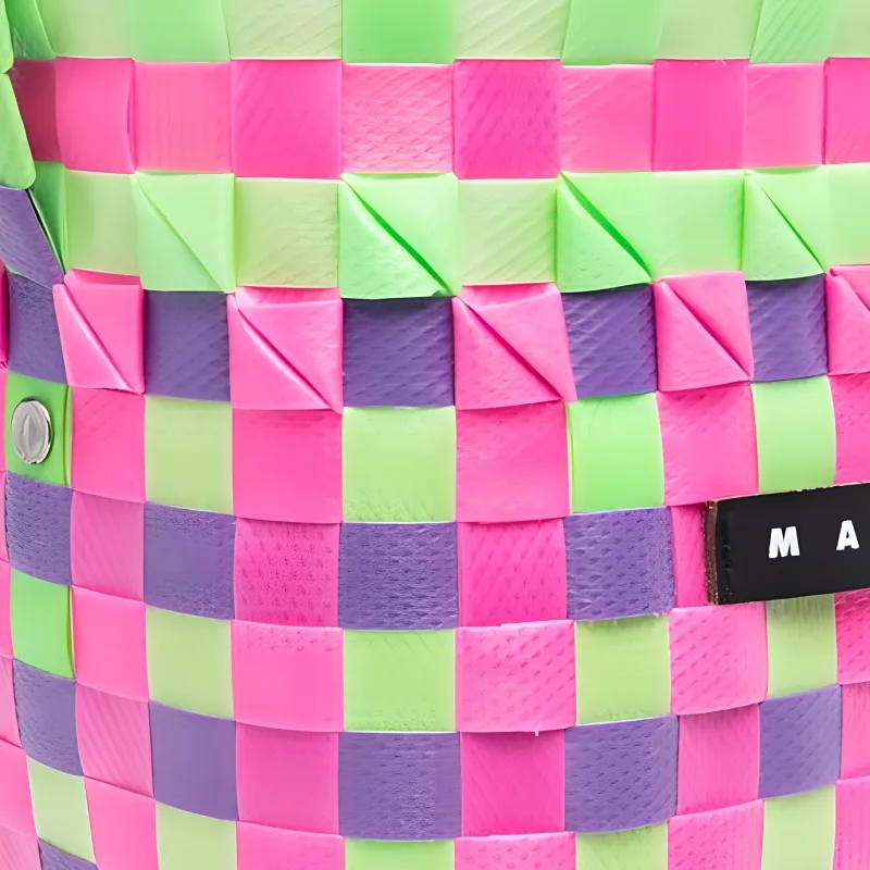 MARNI Polypropylene Basket Bag, Kids' Bag, Tote Bag, Shopping Bag, Handbag Mini Kids' Pink Green-3