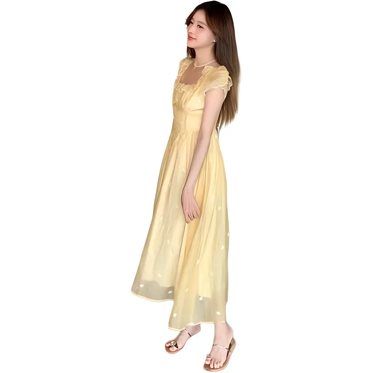Mu Xiao Xin Short Sleeved Dress Women's Yellow-6