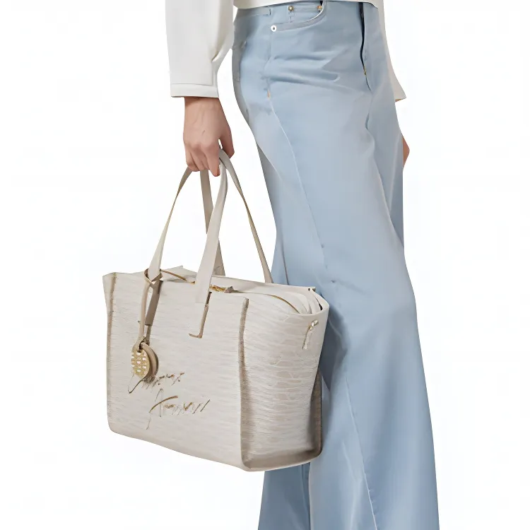 EMPORIO ARMANI Polyester Tote Bag, Shopping Bag, One Shoulder Crossbody Bag, Handbag Medium Size Women's Ecru-4