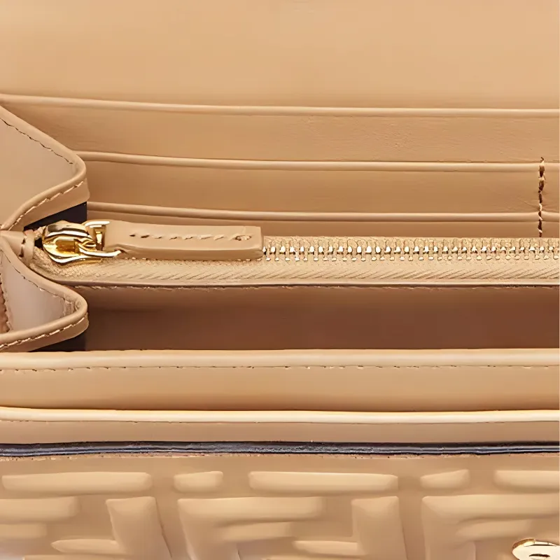 FENDI Baguette Nappa Leather Baguette Bag Wallet Women's Beige-4