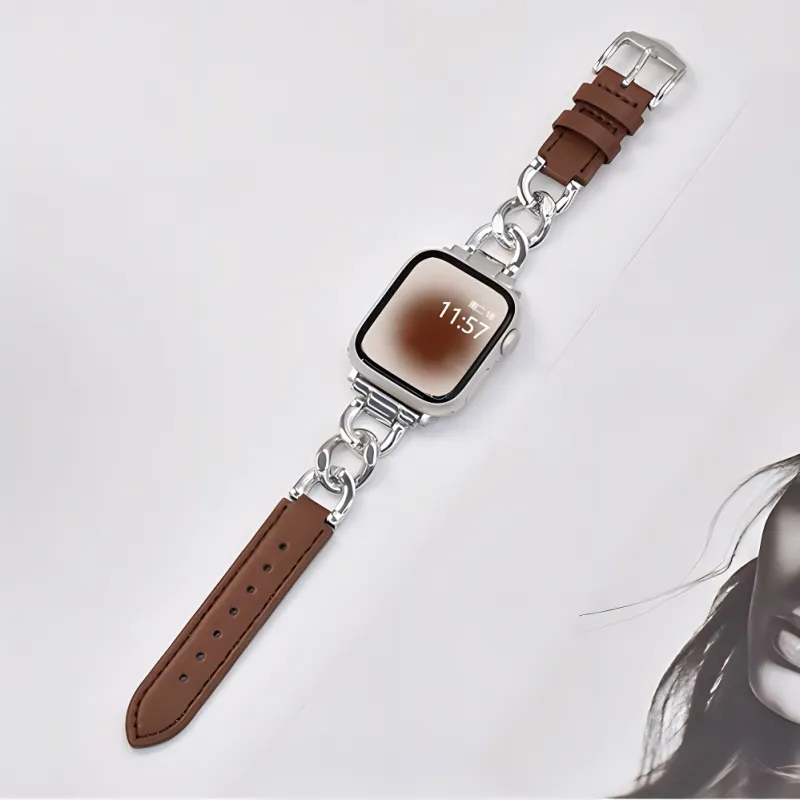 KVZUVUU Apple Compatibility Watch Band Metal, Leather Material-9
