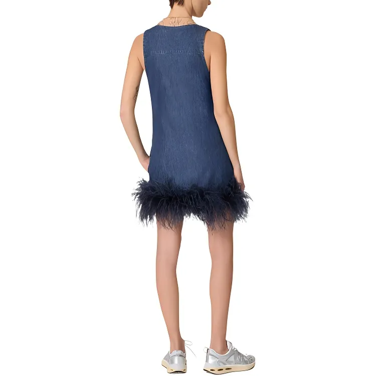 Valentino Feather trim Denim Dress-2