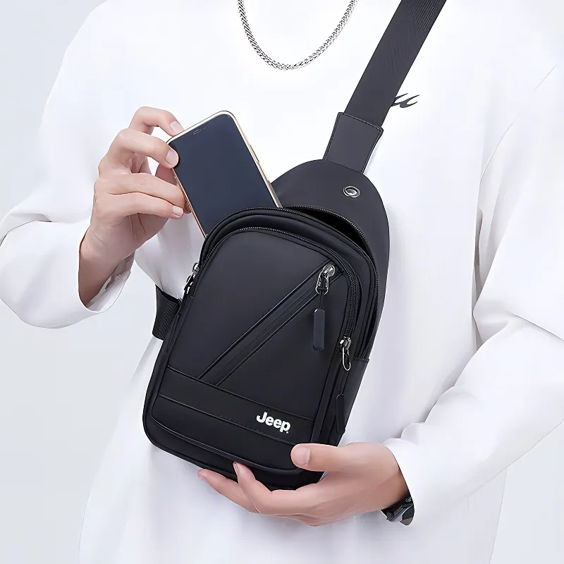 Jeep Polyester One Shoulder Sling Bag Men's Black-4