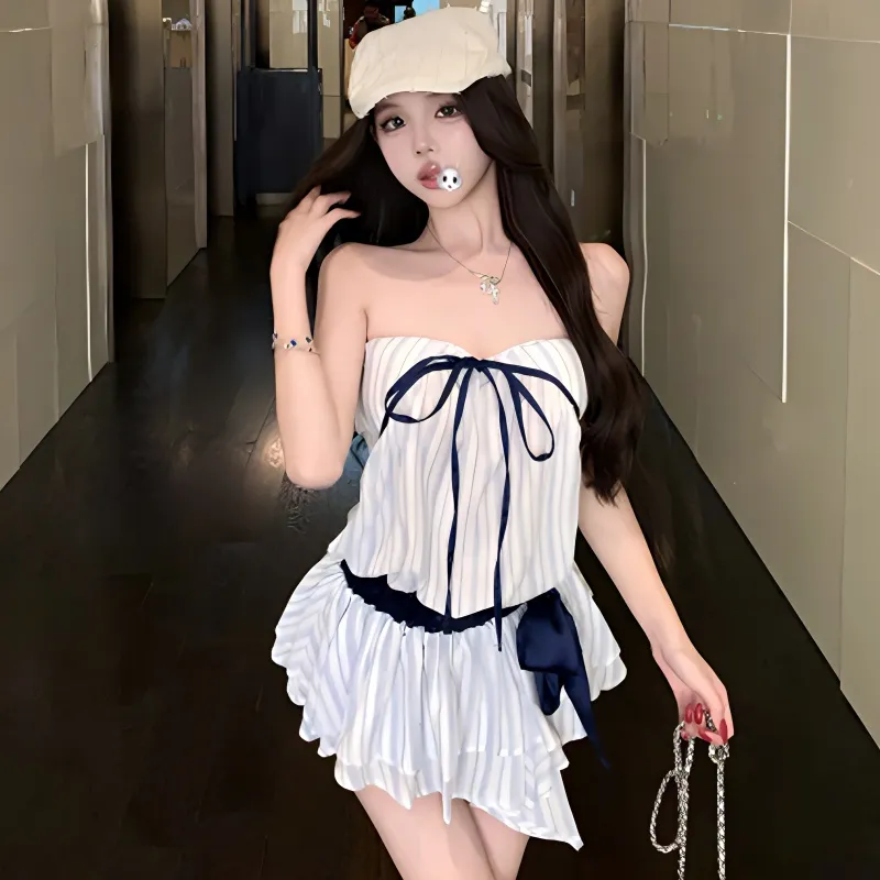 WOWI KCKS Sleeveless Dress Women's Blue White Stripes-5