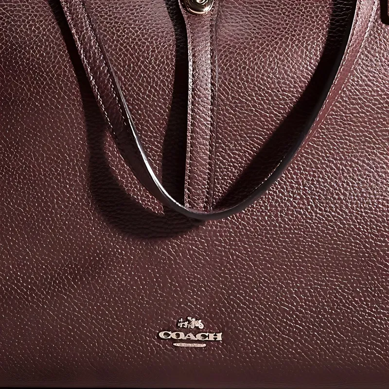 COACH Market Tote Polished Pebble Leather Tote Bag, Shopping Bag, One Shoulder Handbag Large Size Women's Burgundy-1
