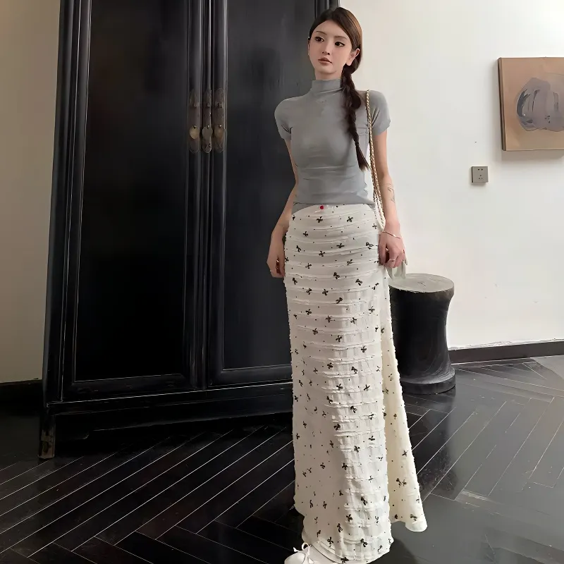 SISC Casual Long Skirts Women's White-5