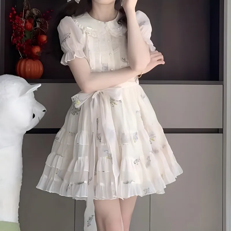 XIANSINIAO Short Sleeved Dress Women's-3