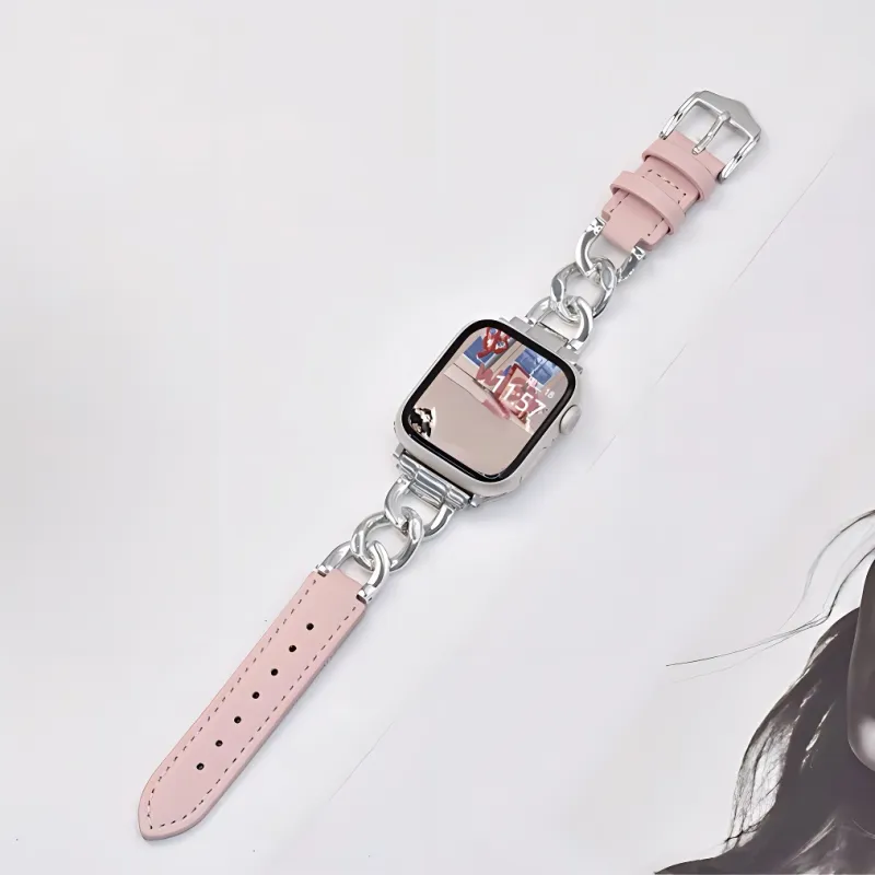 KVZUVUU Apple Compatibility Watch Band Metal, Leather Material-7