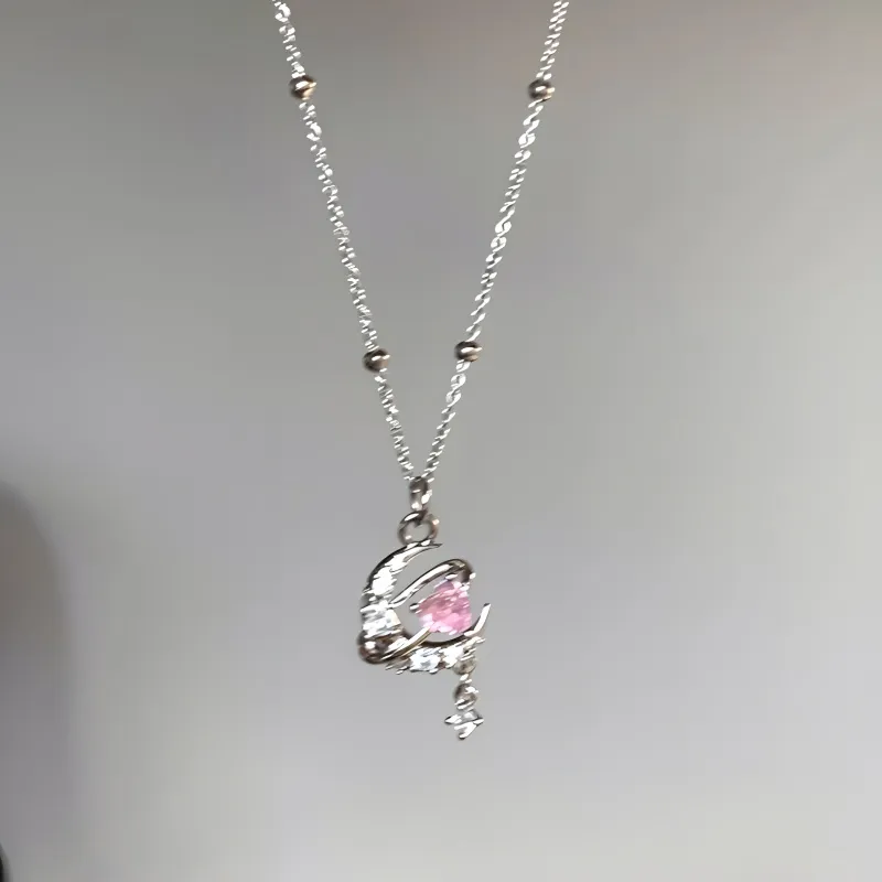 Regalrose 925 Sterling Silver Heart Surrounding Moon Necklace Women's-1