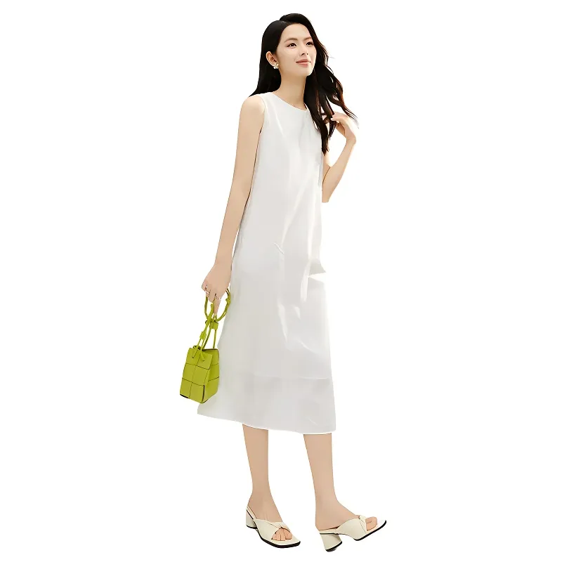 Late White Sleeveless Dress Women's-2