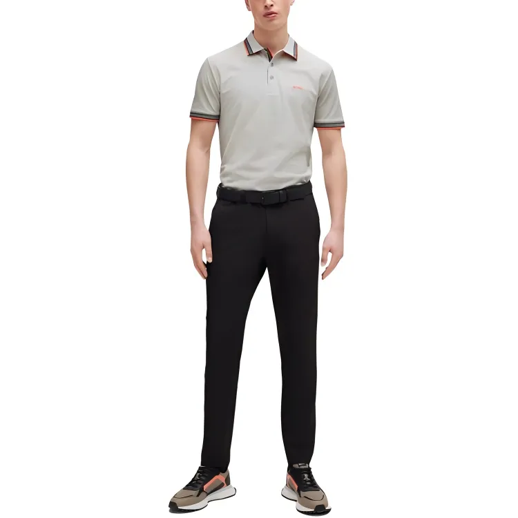 HUGO BOSS Cotton Polo Shirt With Contrast Logo Details Polo Shirt Men's Light Gray-1