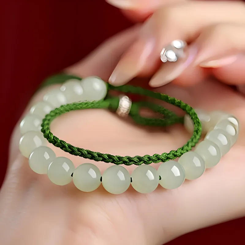 MUSHIFEN Hetian Jade Beaded Bracelet Pale Greenish White Jade Women's-3