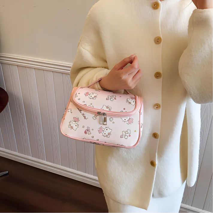 Sanrio Hello Kitty Canvas Makeup Bag Women's Pink-1
