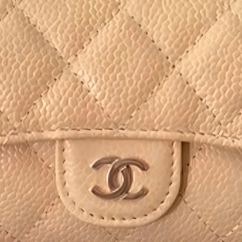 CHANEL Classic Flap CF Litchi Grain Cow Leather Coin Purse, Wallet, Card Holder Women's Beige-1