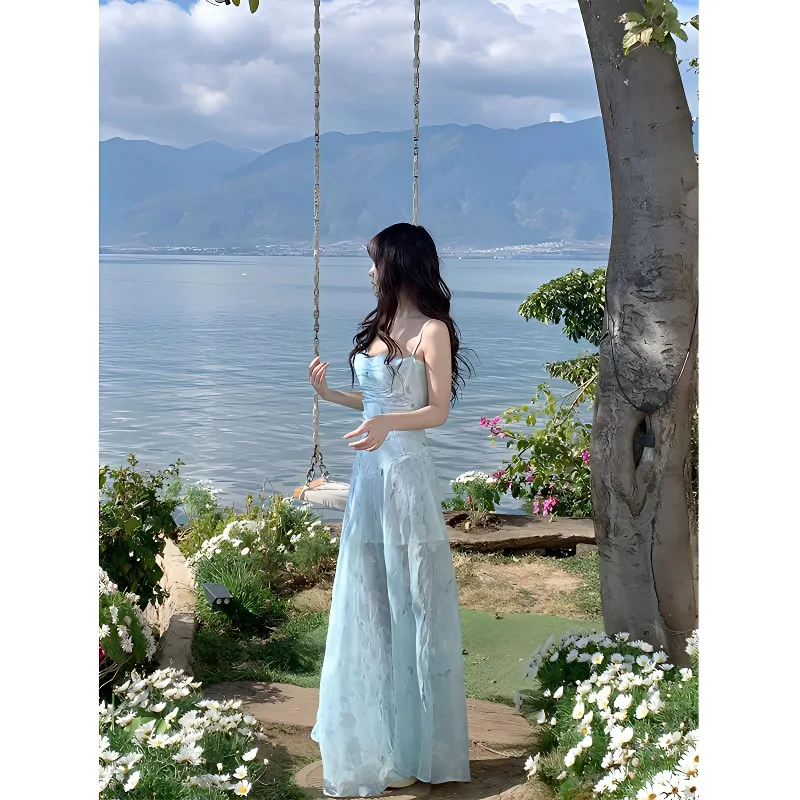 Mu Xiao Xin Slip Dresses Women's Blue-5