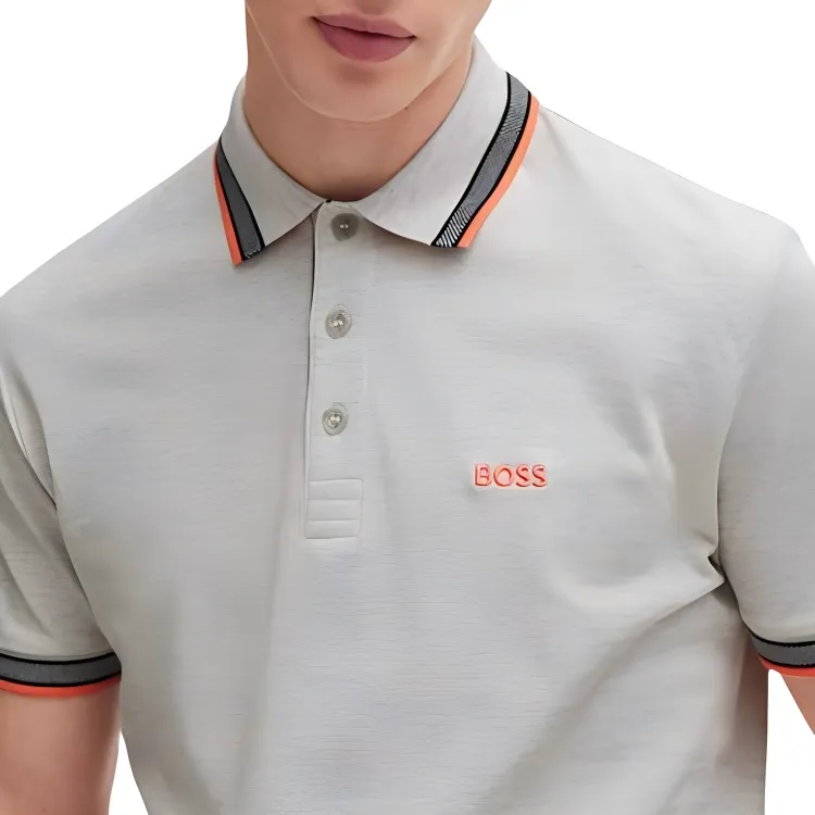 HUGO BOSS Cotton Polo Shirt With Contrast Logo Details Polo Shirt Men's Light Gray-4