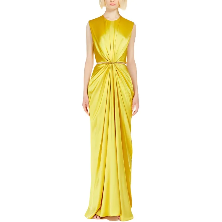 MaxMara Panaro Collection Silk Satin Hourglass Dress Sleeveless Dress Women's Yellow-1