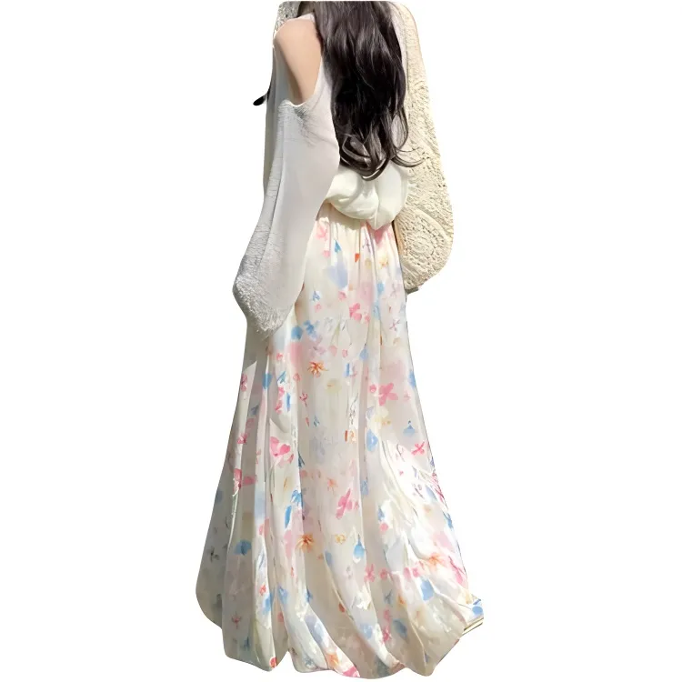 Vine Color Casual Long Skirt Women's Multicolor-5