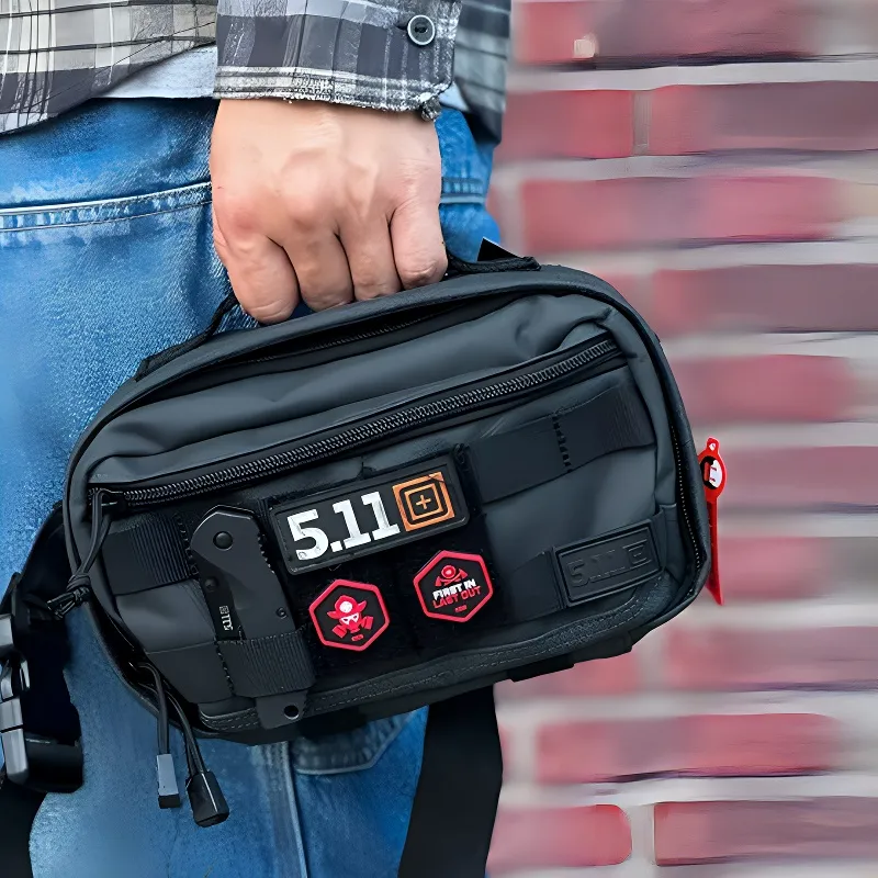 5.11 Nylon One Shoulder Crossbody Handbag Fanny Pack Men's Black Gray-4